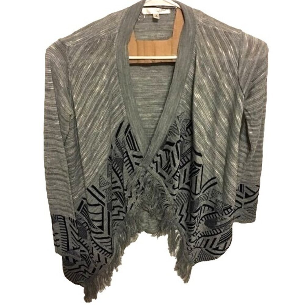 SayWhat Womens Sweater/Cardigan/ Fringe Gray/Black Size  M NWOT